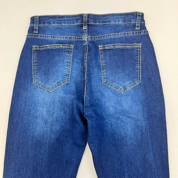 Misslook Womens Straight Leg Jeans Blue Leopard Print Distressed Cuffed Small - Picture 3 of 10